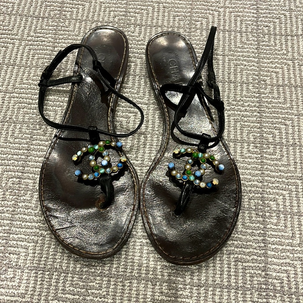 Authentic Chanel cc sandals jeweled